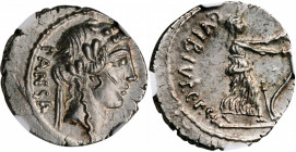 ROMAN REPUBLIC. C. Vibius C.f. C.n. Pansa Caetronianus. AR Denarius (3.74 gms), Rome Mint, 48 B.C. NGC Ch AU, Strike: 4/5 Surface: 3/5. Test Mark.

Cr...