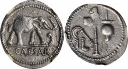 JULIUS CAESAR. AR Denarius (3.51 gms), Military mint traveling with Caesar, 49 B.C. NGC AU, Strike: 4/5 Surface: 2/5.

Cr-443/1; CRI-9; Syd-1006; RSC-...
