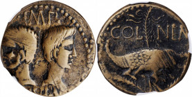AUGUSTUS WITH AGRIPPA, 27 B.C.- A.D. 14. Gaul, Nemausus. AE Dupondius(?), ca. 16/5-10 B.C. NGC Ch F. Adjusted Flan, Edge Flaw.

RPC-1, 523; RIC-157 (l...