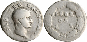GALBA, A.D. 68-69. AR Denarius (3.27 gms), Rome Mint. VERY GOOD.

RIC-167; RSC-287. Obverse: Bare head right; Reverse: S P Q R / OB / C S in three lin...