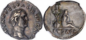 VESPASIAN, A.D. 69-79. AR Denarius (3.26 gms), Rome Mint, ca. A.D. 69-70. NGC Ch EF, Strike: 4/5 Surface: 3/5. Flan Flaw.

RIC-2; Hendin-1479; RSC-226...