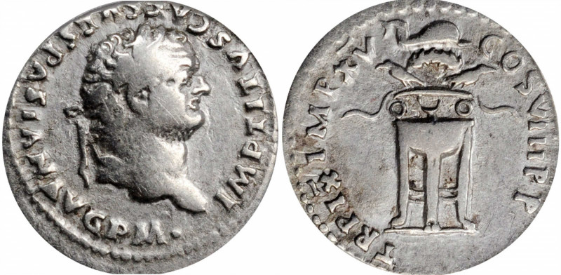 TITUS, A.D. 79-81. AR Denarius, Rome Mint, A.D. 80. ANACS VF 25.

RIC-131; RSC-3...