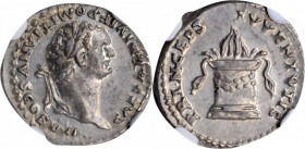 DOMITIAN AS CAESAR, A.D. 69-81. AR Denarius (3.51 gms), Rome Mint, struck under Titus, A.D. 80-81. NGC AU, Strike: 5/5 Surface: 4/5.

RIC-266 (Titus);...