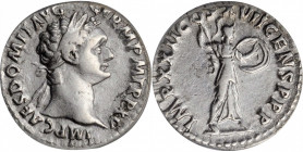 DOMITIAN, A.D. 81-96. AR Denarius, Rome Mint, A.D. 95-96. ANACS EF 40.

RIC-787; RSC-292. Obverse: Laureate head right; Reverse: Minerva advancing rig...