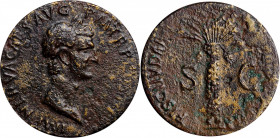 NERVA, A.D. 96-98. AE Sestertius (22.73 gms), Rome Mint, A.D. 96. VERY GOOD Details. Surface Roughness.

RIC-72; Hendin-1603a. Obverse: Laureate head ...