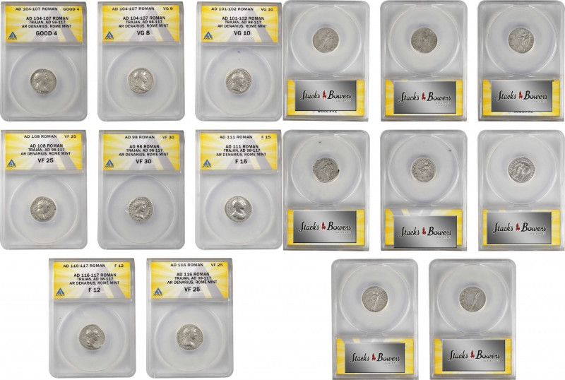 TRAJAN, A.D. 98-117. Octet of Silver Denarii (8 Pieces), Rome Mint. All ANACS Ce...