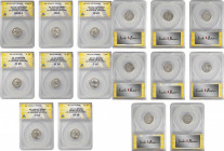 TRAJAN, A.D. 98-117. Octet of Silver Denarii (8 Pieces), Rome Mint. All ANACS Certified.

Though a number of these denarii have spent a good deal of t...
