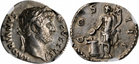 HADRIAN, A.D. 117-138. AR Denarius (3.19 gms), Rome Mint, ca. A.D. 124-125. NGC EF, Strike: 5/5 Surface: 4/5.

RIC-724; RSC-335. Obverse: Laureate bus...