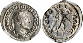 MAXIMINUS I, A.D. 235-238. AR Denarius, Rome Mint, A.D. 236-237. NGC MS.

RIC-22; RSC-103a. Obverse: Laureate, draped, and cuirassed bust right; Rever...