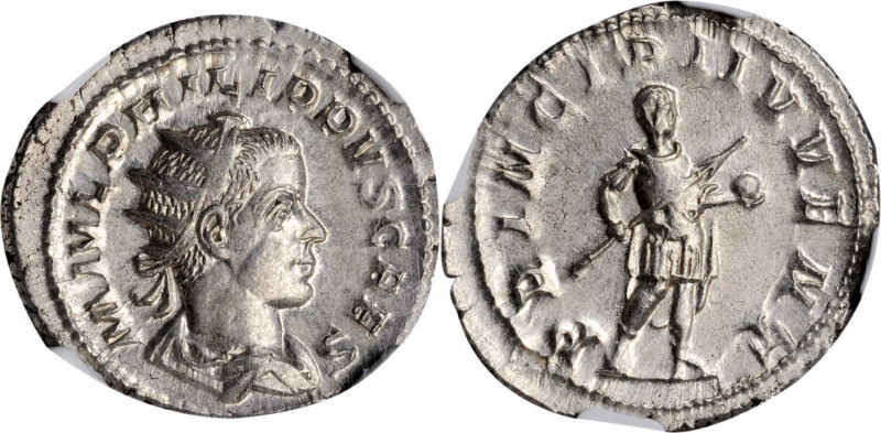 PHILIP II AS CAESAR, A.D. 244-247. AR Double-Denarius (Antoninianus) (5.54 gms),...