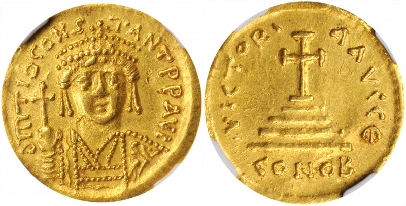 TIBERIUS II, 578-582. AV Solidus (4.41 gms), Constantinople Mint, 5th Officina, ...