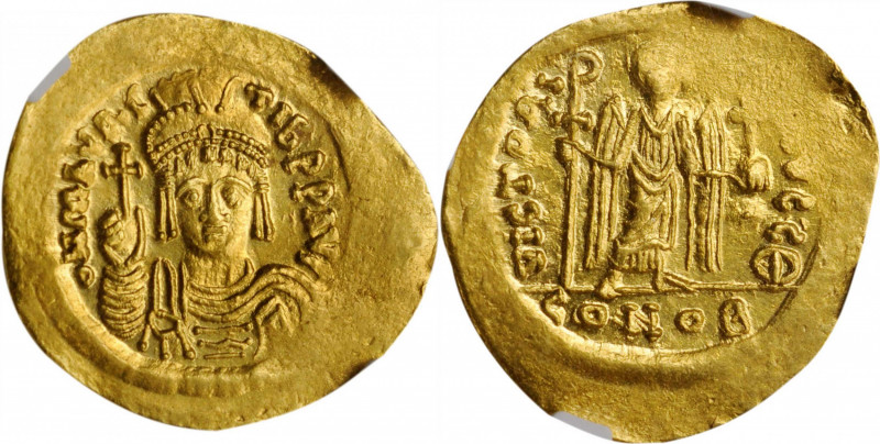 MAURICE TIBERIUS, 582-602. AV Solidus (4.47 gms), Constantinople Mint, 9th Offic...
