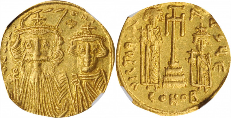 CONSTANS II with CONSTANTINE IV, HERACLIUS & TIBERIUS, 641-668. AV Solidus (4.38...