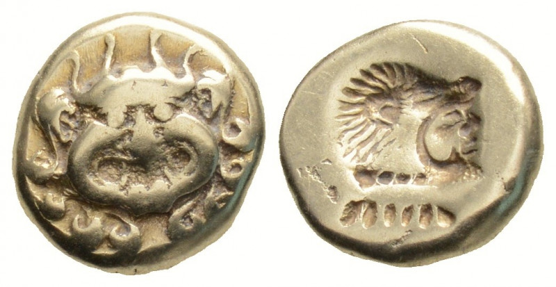 Greek
LESBOS. Mytilene. (Circa 521-478 BC).
Hekte Electrum (10.5mm 2.48g)
Facing...