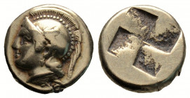 Greek
IONIA. Phokaia. (Circa 478-387 BC)
Hekte Electrum (10.8mm 2.53g)
Helmeted head of Athena left; below, small seal left. / Quadripartite incuse sq...