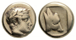 Greek
LESBOS, Mytilene. (Circa 454-428/7 BC).
Hekte Electrum (10.7mm 2.46g)
Laureate head of Apollo right / Head of calf right within incuse square. 
...