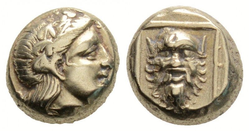 Greek
LESBOS, Mytilene. (Circa 377-326 BC).
Hekte Electrum (9.7mm 2.55g)
Wreathe...