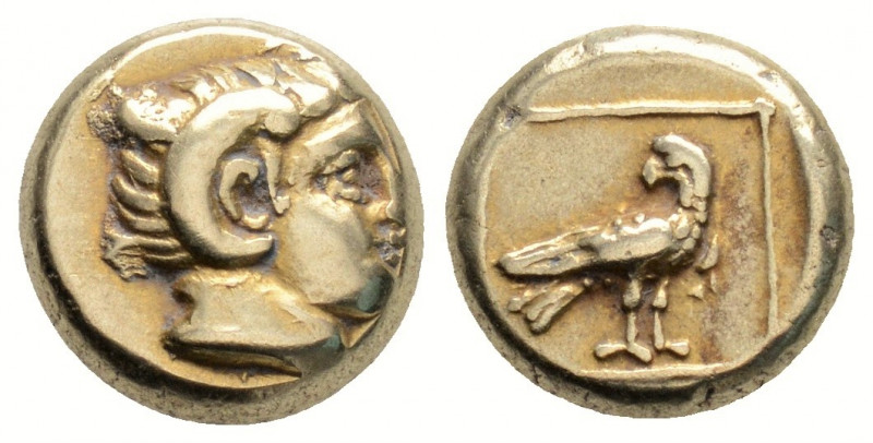 Greek
Lesbos, Mytilene. (Circa 377-326 BC)
Hekte Electrum (10.2mm 2.55g)
Head of...
