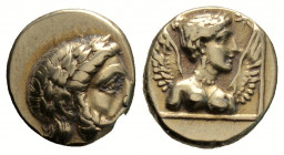 Greek
Lesbos, Mytilene (Circa 375-325 BC).
Hekte Electrum (10.7mm 2.56g)
 Laureate head of Zeus Meilichios right, [forepart of small serpent before ch...
