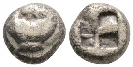 Greek
ASIA MINOR. Uncertain. (5th century BC).
Hemidrachm or Triobol (10.4 mm 2.19 g)
Forepart of horse left. / Quadripartite incuse square.
Cf. Schön...