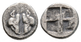 Greek
LESBOS. Uncertain. (Circa 500-450 BC).
Obol Silver (8.8mm 0.65g)
Confronted boars' heads. / Quadripartite incuse square.
Klein 349.