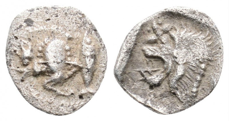 Greek
MYSIA. Kyzikos. (Circa 450-400 BC).
Hemiobol (9.5mm 0.99g)
Forepart of boa...
