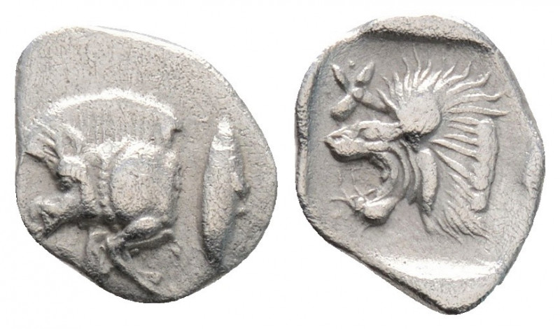 Greek
Mysia, Kyzikos. (Circa 450-400 BC)
Hemiobol Silver (9.7mm 0.44).
Forepart ...