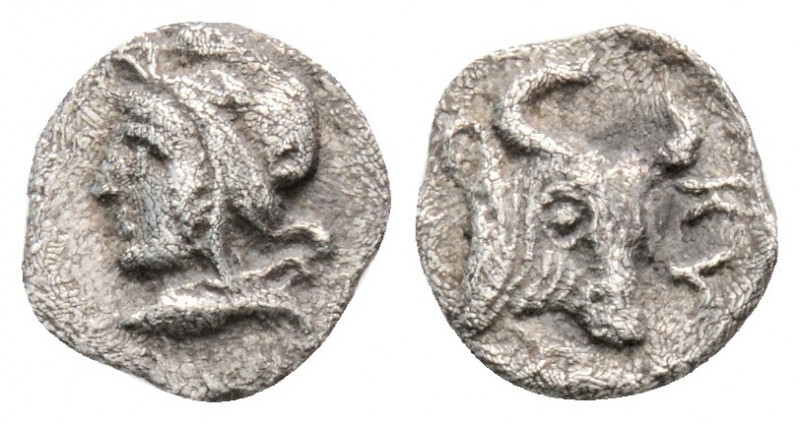 Greek 
MYSIA. Kyzikos. (Circa 410-400 BC).
 Hemiobol Silver (8.1mm 0.36g)
Head o...