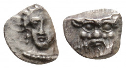 Greek 
CILICIA. Uncertain. (circa 4th century BC).
Obol Silver (7.5mm 0.41g)
Head of female (Arethusa?) facing slightly left. / Facing head of Bes.
Gö...