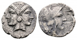 Greek
Mysia. Lampsakos (circa 390-330 BC.)
Diobol Silver (12.3mm 1.18g)
Janiform female head,with circular earring / Head of Athena to right, wearing ...