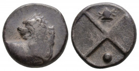 Greek
THRACE. Chersonesos. (Circa 386-338 BC).
Hemidrachm Silver (13.7mm 2.29g)
Forepart of lion right, head left./ Pilos in one quarter; pellet in op...