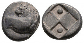 Greek
THRACE, Chersonesos. (Circa 386-338 BC). 
Hemidrachm Silver (12.9mm 2.06g)
orepart of lion right, head reverted / Quadripartite incuse square wi...