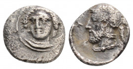 Greek
CILICIA. Tarsos. Tarkumuwa (Datames) (Satrap of Cilicia and Cappadocia,) (circa 384-361/0 BC)
Obol Silver (9.7mm 0.67g)
 Bearded and helmeted he...