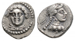 Greek
CILICIA. Tarsos. Tarkumuwa (Datames), Satrap of Cilicia and Cappadocia, (circa 384-361/0 BC).
Obol Silver (10mm 0.82g)
Head of female facing sli...