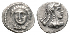 Greek
CILICIA. Tarsos. Tarkumuwa (Datames), Satrap of Cilicia and Cappadocia, (circa 384-361/0 BC).
Obol Silver (9.6mm 0.60g)
Head of female facing sl...