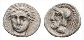 Greek
CILICIA, Tarsos. Time of Pharnabazos and Datames, (circa 379-372 BC.)
Hemiobol Silver (6.6mm 0.26g )
Female head facing slightly left / Bearded ...