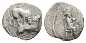 Greek
CILICIA, Tarsos. Mazaios. Satrap of Cilicia, (circa 361/0-334 BC)
Obol Silver (10mm 0.45g)
Crowned figure of Artaxerxes III, in the guise of Baa...