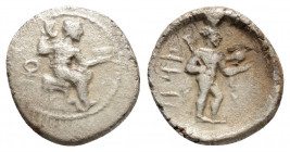 Greek
CILICIA. Tarsos. Tiribazos (Satrap of Lydia), (circa 388-380 BC).
Obol Silver (10.4mm 0.76g )
Obv: Baaltars seated right on throne, holding eagl...