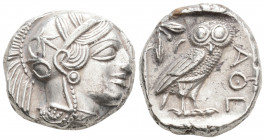 Greek
ATTICA. Athens. (Circa 449-404 BC). 
Tetradrachm Silver (24.5mm 17.23)
Head of Athena to right, wearing crested Attic helmet adorned with three ...