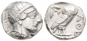 Greek Coins
ATTICA. Athens. (Circa 449-404 BC.)
Tetradrachm Silver (25mm 17.17g)
Head of Athena to right, wearing crested Attic helmet adorned with th...