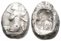 Greek Coins
ACHAEMENID EMPIRE, Sardes. Time of Darios I to Xerxes II (circa 485-420 BC). 
Siglos Silver (17.2mm 5.53g)
Persian king in kneeling-runnin...