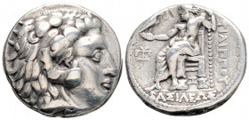 Greek 
KINGS OF MACEDON. Philip III Arrhidaios (circa 323-317 BC). 
Tetradrachm Silver (25.5mm 17.14g)
Head of Herakles right, wearing lion skin. / ΦI...