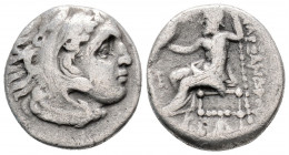 Greek
KINGS of MACEDON. Alexander III. (336-323 BC). Magnesia mint.
Drachm Silver (17.2mm 4.10g)
Head of Herakles right, wearing lion's skin / Zeus se...