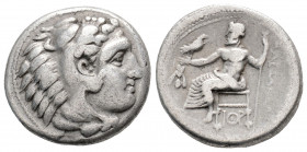 Greek 
KINGS OF MACEDON, Sardes. Alexander III 'the Great' (336-323 BC).
Drachm Silver (16.7mm 4.08g)
Head of Herakles right, wearing lion skin./ AΛΕΞ...