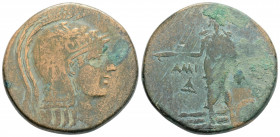Greek
PONTOS, Amisos. Mithradates VI Eupator. (Circa 90-85 BC).
AE Bronze (31.1 mm 18.71 g)
 Head of Athena right, wearing Attic helmet / Perseus stan...