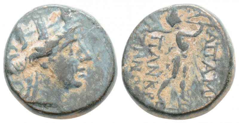 Greek
PHRYGIA. Apameia (circa 88-48 BC).
AE Bronze (16.8mm 5.11g)
Bust of Tyche ...