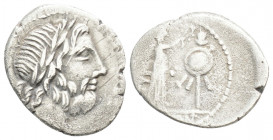 Roman Republic
Cn. Lentulus Clodianus (circa 88 BC). Rome.
Quinarius Silver (16.5mm 1.74g)
Obv: Laureate head of Jupiter to right. 
Rev: CN.LENT Victo...