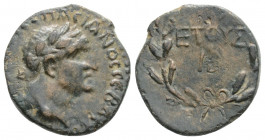 Roman Provincial
ASIA MINOR. Uncertain. Vespasian, (69-79 AD). RY 12 (?).
AE Hemiassarion (15.4mm 2.09g)
Obv: AYTOKP KAICAP OYECΠACIANOC CEBACTOC Laur...