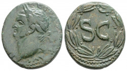Roman Provincial
Seleucis and Pieria, Semis of Antioch. Domitian, as Caesar(69-81 AD).
AE Bronze (22.7mm 7.16g)
Laureate head left / SC within laurel ...
