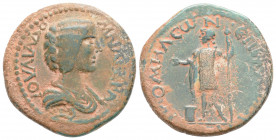 Roman Provincial
PHRYGIA. Philomelium. Julia Domna, Augusta, (193-217 AD). Assarion struck under the magistrate Cl. Traianos
AE Bronze (22.8mm 6.34g)
...